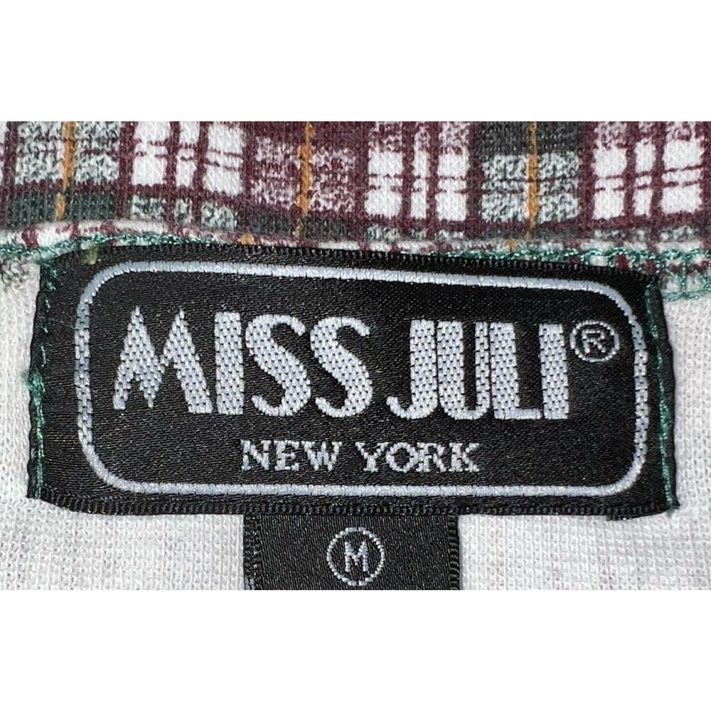 Vtg Miss Juli Bodysuit Top Leotard Purple Green Plaid Faux Pearl Buttons -Sz M - Picture 4 of 10